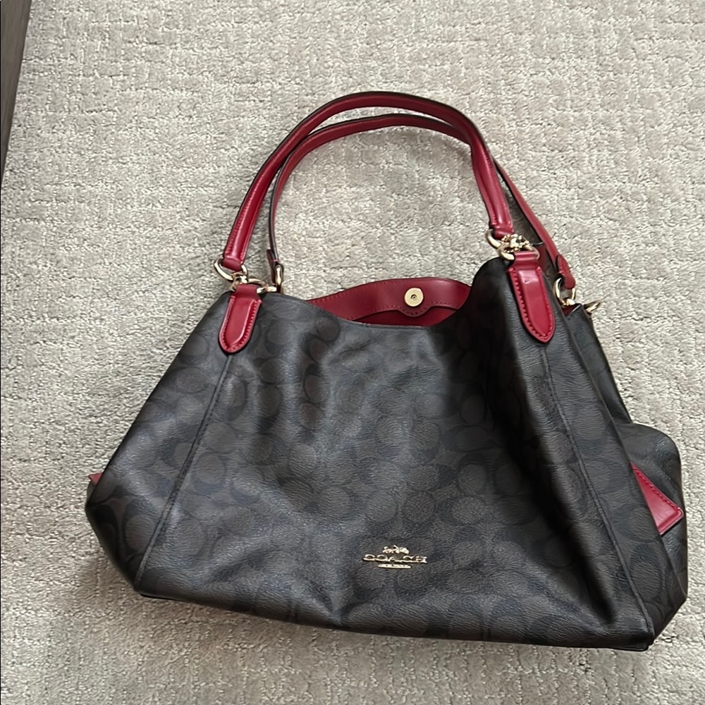 Coach Black and Red Shoulder Bag with Signature Design